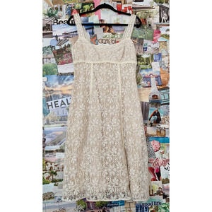 Cream David Meister Floral Lace Mini Dress 8